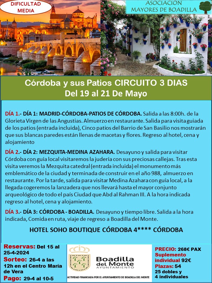 C�RDOBA Y SUS PATIOS:  DEL 19 AL 21 MAYO 2024
